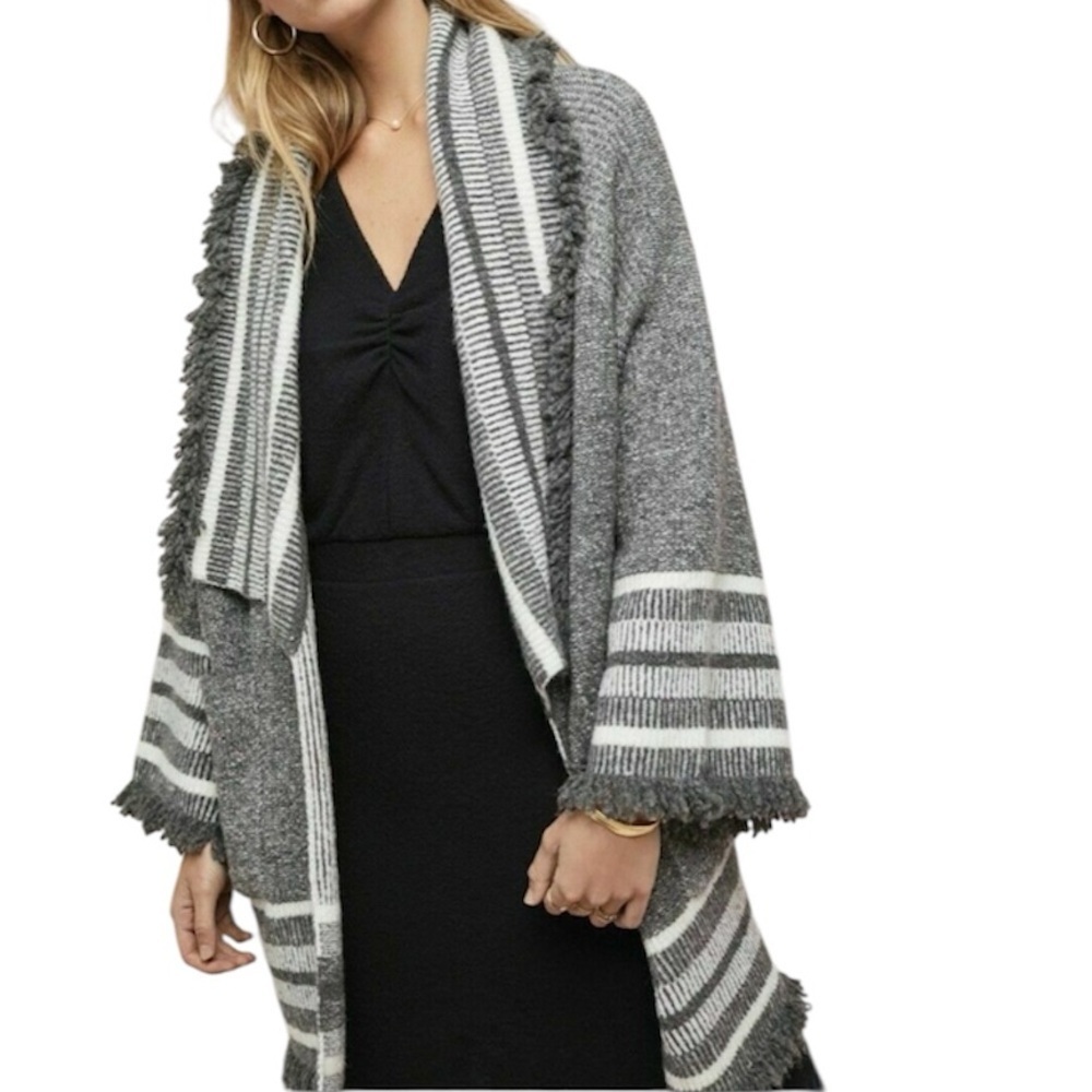 Anthropologie Saturday Sunday | Women’s Oversized Grey Striped Fringe Cardigan